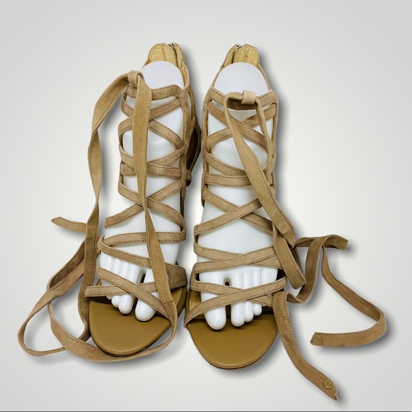Sam Edelman Alba Tan Suede Lace Up Cage High Heeled Sandals - Picture 3 of 10